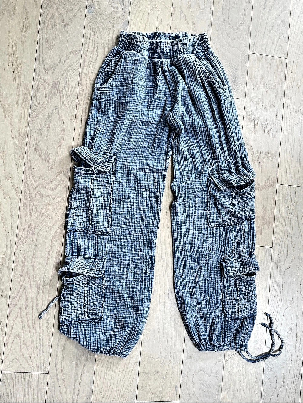 Blue Soft Denim Cargo Jogger Pants